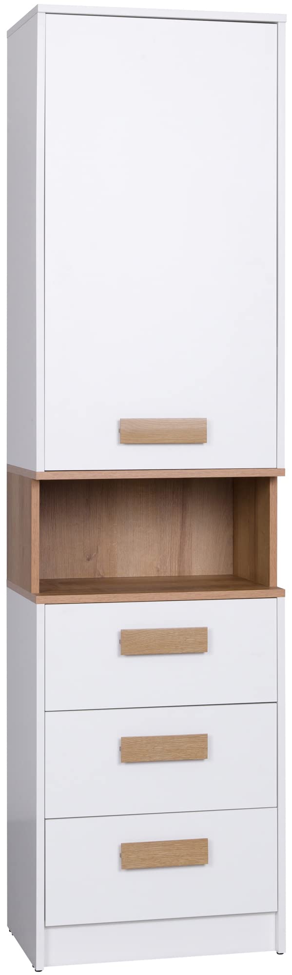 Marmex Kinderzimmer Komplettes Set Grant D, im Set: Kleiderschrank G1, Geschlossener Büchregal G6, Kommode mit Schubladen G5 - Farbe Weiß + Riviera Eiche