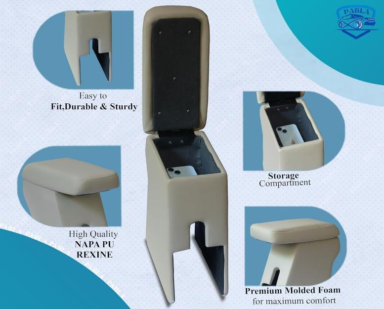 Image of Pabla Enterprises 2.0 High-End Car Center Armrest with Storage Compatable with OLD Amaze 2019-24,Swift,Eon Old Dzire /Celerio /Ritz,SX4 /Ignish /TATA Vista /Manza /Zest /Bolt /,Mobilio,Brio,BRV Beige Color