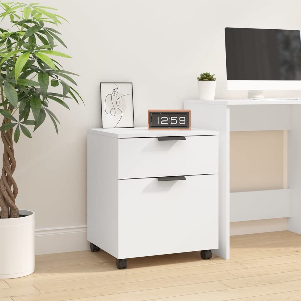 Willood Mobiler Aktenschrank mit Rollen Weiß 45x38x54cm Schreibtischschrank, Schreibtischorganisator, Home-Office-Möbel Holzwerkstoff