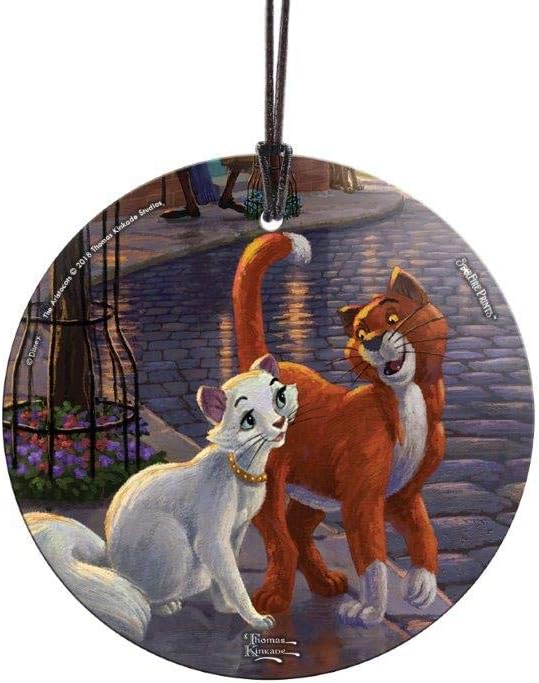 Trend Setters Disney – Aristocats – Duchess and Thomas O’Malley – Thomas Kinkade - 33.5” Starfire Prints Hanging Glass Print Accessory | Complimentary Red Velveteen Gift Bag SPCIR931