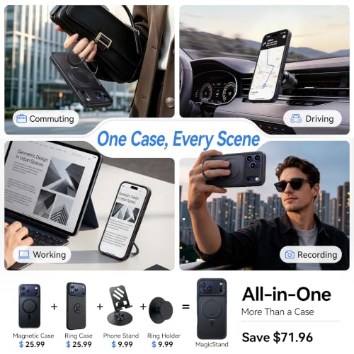 Image of CASEKOO Ultra-Magnetic Stand for iPhone 17 Pro Max Case [Military Drop Protection] [Compatible with MagSafe] Shockproof Translucent Matte Slim Ring for iPhone 17 Pro Max Phone Case 6.9 inch, Black
