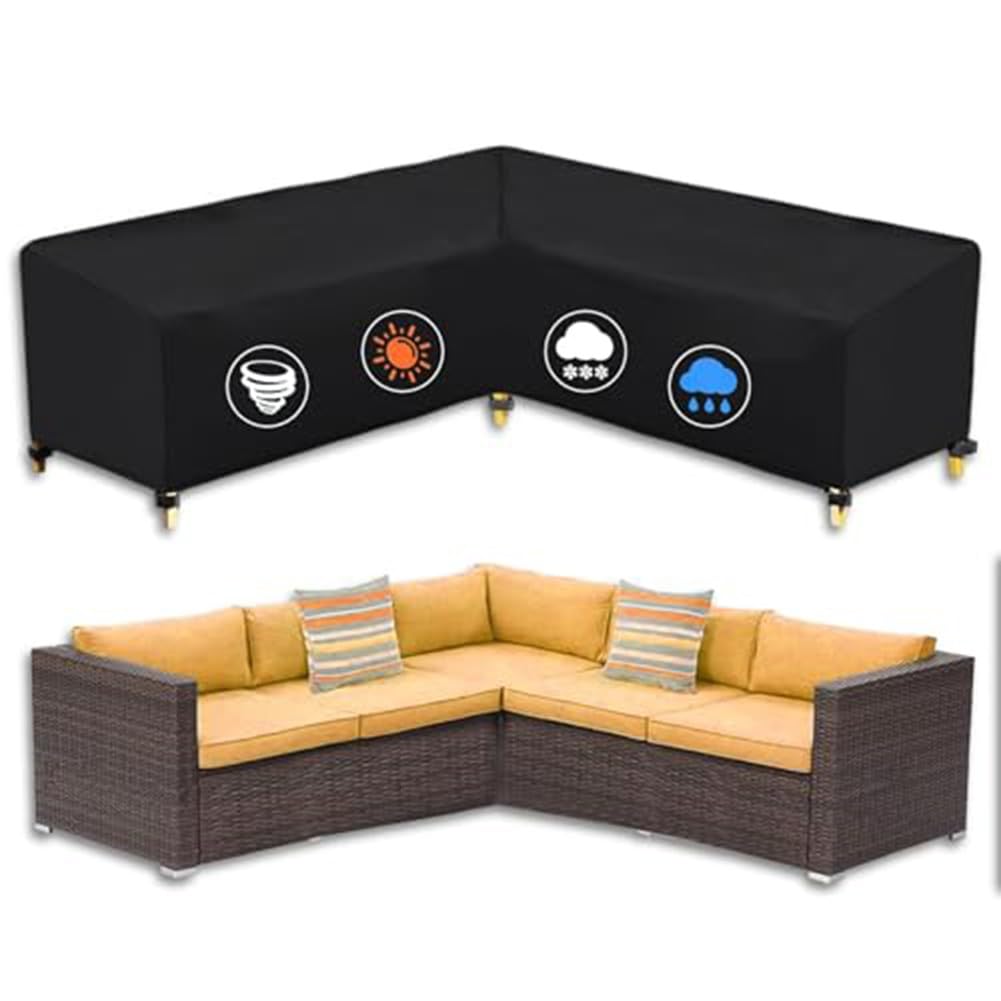 Funda Oxford 210D impermeable para muebles de jardín para sofá esquinero en forma de V con protección UV y revestimiento plateado