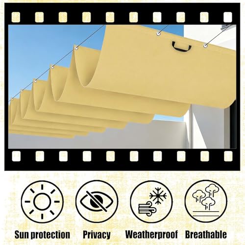 Toile ombrage rétractable vague 650x150cm imperméable sable pour terrasse - 4