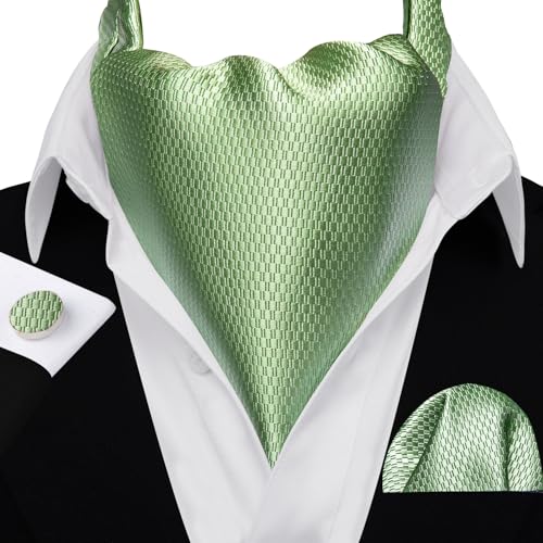 Image of Barry.Wang Ascot Ties Cravat Tie Men Paisley Plaid Scarf Self Tie Pocket Square Cufflinks Set Wedding Party