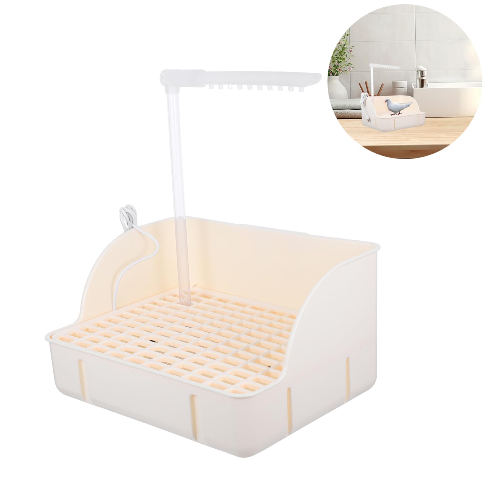 Yardwe Automatische Vogeldusche Badewanne mit Zirkulationsarmatur, Weiß | Kunststoff, Natürliche Regensimulation, Leicht zu Reinigen und Pflegen, für Kleine Vögel und Nymphensittiche
