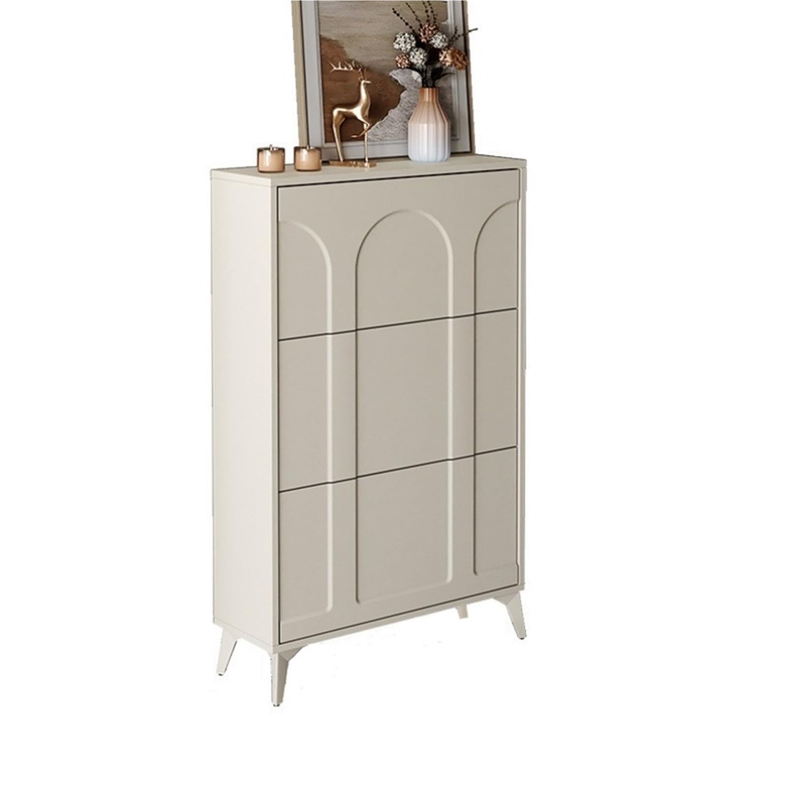 SDCFFC Shoe Storage Cabinet Freestanding Shoe Storage Organizer with 3 Flip Drawers & Barn Door Design Hidden Slim Narrow Shoe Rack Cabinet with Open Storage for Entryway,Freestanding Organizer