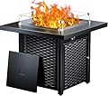 Ciays Propane Fire Pit, 28? Outdoor Gas Fire Pit, 50,000 BTU Steel Fire Table with Glass Wind Guard, Lid & Lava Rock, Add Warmth and Ambience to Gatherings On Patio Deck Garden (2 Packages)