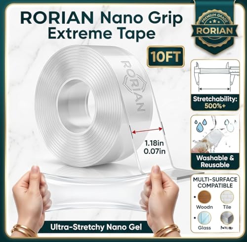 Image of Rorian Double Sided Tape Heavy Duty, 3 Meter Clear Mounting Tape, Removable Multipurpose Nano Gel Tape for Walls, Home, and Office Decor (Pack of 1)