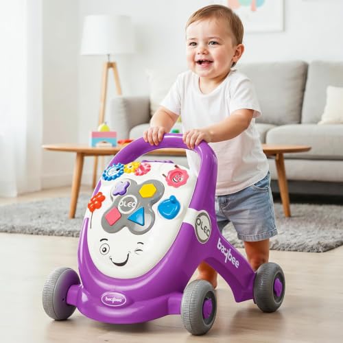 Image of Baybee Oleo Baby Walker for 6-18 Months | Activity Push Walker with Music & LED Lights | Stable Wheels, Easy Grip Handle | Educational Walker for Boys & Girls 0-2 Years (Purple)