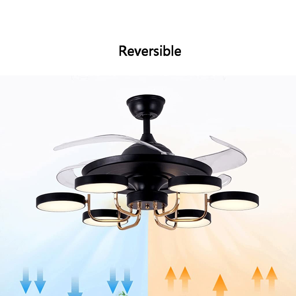 Ventilatore A Soffitto 42 Pollici Con Luci LED E Telecomando - Motore Silenzioso Reversibile, 6 Velocità, Moderno Nero/Rovere