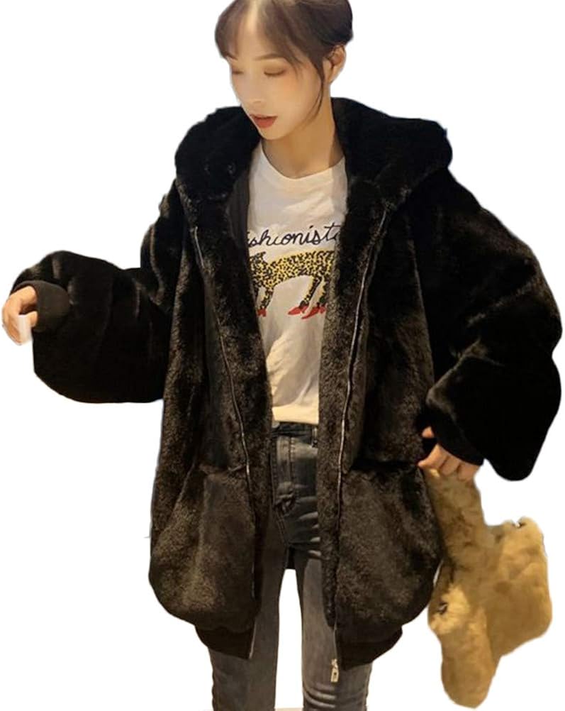 Jinpin ボアブルゾン レディース ボアジャケット ファーコート フリース 防寒 アウター ボアコート アウトドア 毛皮コート 秋 冬 ふわふわ もこもこ ゆったり フード付き 暖かい ファッション カジュアル 厚手 激安セール