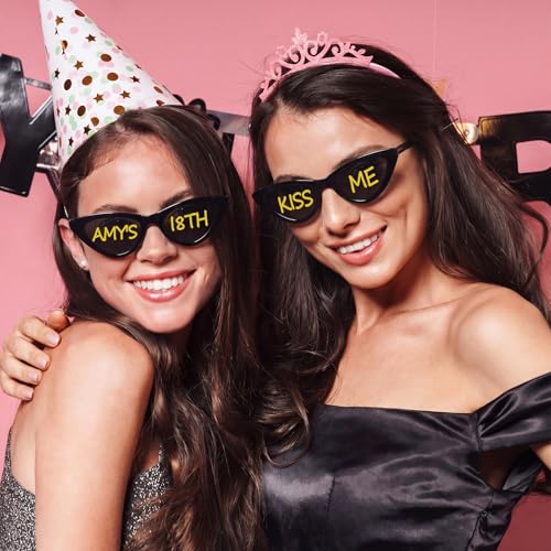 Image of Flutesan 12 Pcs Wedding Personalised Sunglasses Bulk Custom Cat Eye Sunglasses with 4 Paint Pens for DIY Custom Party Favors