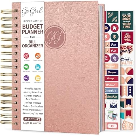 GoGirl Budget Planner & Monthly Bill Organizer – Monthly Financial Book with Pockets. Expense Tracker Notebook Journal, Compact (Rose Gold) Cover