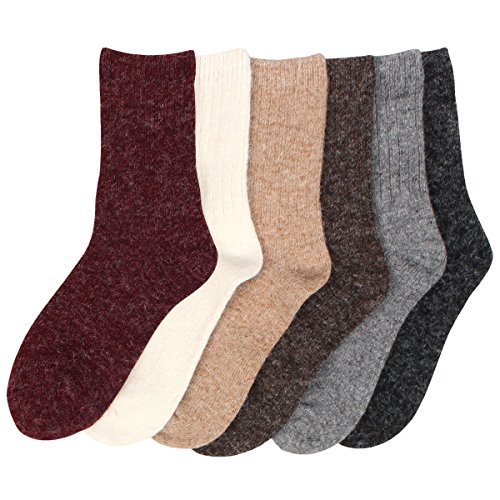 Women's 6 Pairs Angora Winter Warm Socks - Thick Knit Soft Thermal Crew Socks