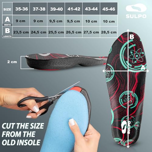Sulpo – orthopädische Einlegesohlen EVA mit Stoßdämpfung, Fußgewölbestütze arch support, ultraleicht Größe 37-38