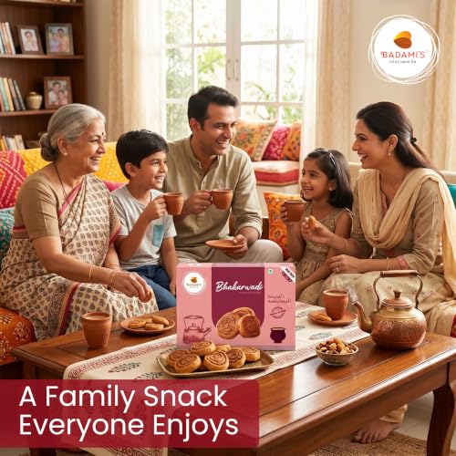 Image of Badami's Bhakarwadi 300g with Complimentary Rakhi | Crispy & Tasty Gujarati Namkeen Snack | Traditional Bakarwadi | Ready to Eat Tea Time Munching Snack | Raksha Bandhan Gift Pack
