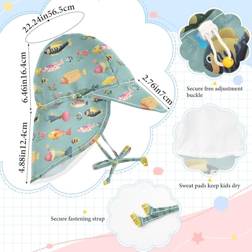 KLL Toddler Baby Sunhat Baby Boys' Beach Play Hats Toddler Girl UPF 50 Large Brim Travel Essentials Cartoon Sweet Fish Neutral4
