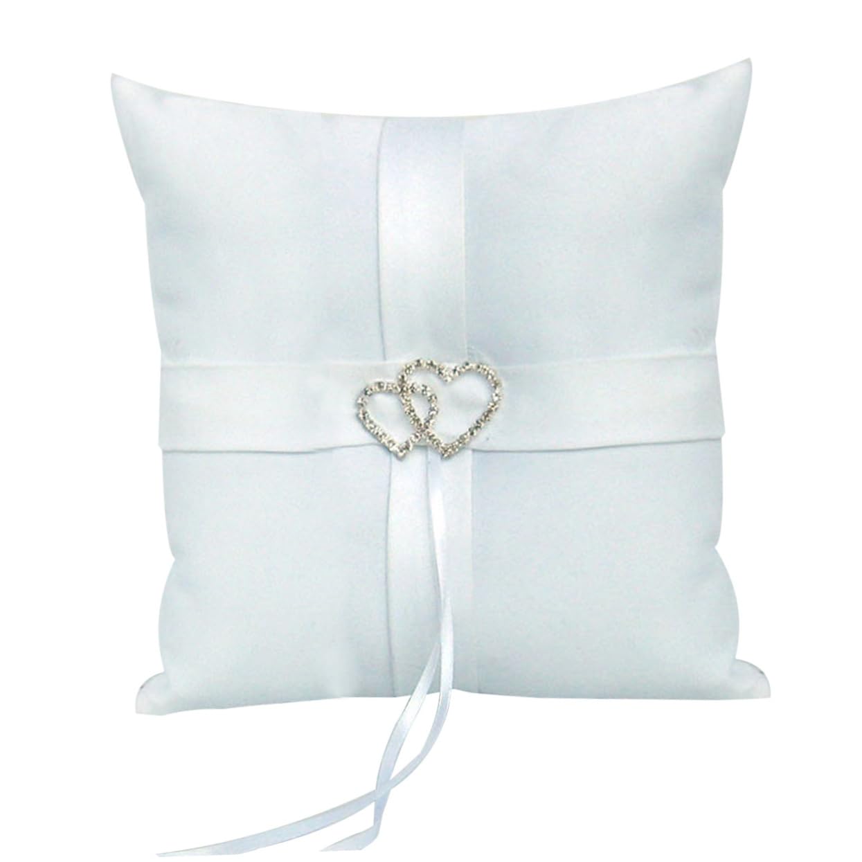 PRETYZOOM Double Heart Pillow with Satin Ribbons for Wedding Ceremony Bridal Accessories