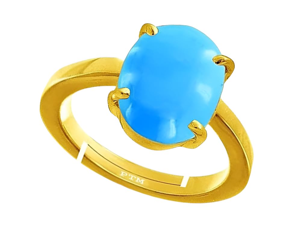PTM Natural Turquoise/Firoza 3.25 to 10.25 Ratti or 3.00 to 9.50 Carat Astrological Certified Gemstone Panchdhatu/5 Metals Gold Plated Adjustable Ring for Men Women