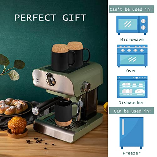 Aceelite Coffee Mug Set Of 2, 15 Oz Large Coffee Mugs With Handle For Tea, Ceramic Mug With Cork Bottom And Lid, Coffee Cups For Women And Men (Black) #TOP3