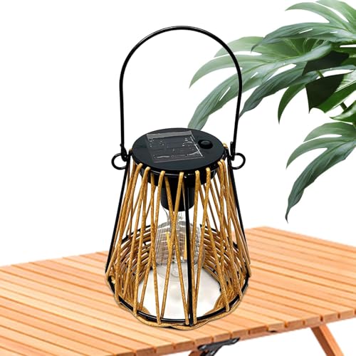 Lanterne solaire jardin rotin artificiel étanche - Lampe extérieur suspendable balcon patio