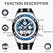 GOLDEN HOUR Huge Face Large Size Military Sports Mens Watches Waterproof, Stopwatch, Date and Date, Alarm, Luminous Digital Analog Stainless Steel Wrist Watch with Rubber Band in Silver Blue