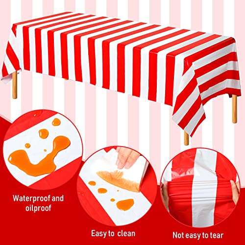 Batiyeer Red And White Striped Tablecloth Plastic Stripe Table Cover Carnival Circus Tablecloths Waterproof Rectangle Tablecloth For Holiday Party Picnic Decoration, 54 X 108 Inches (6 Pcs) #TOP3