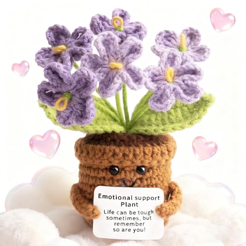 Emotional Support Plant Emotional Support Crochet Gradient Purple Crochet Flower Approx Motivational Gifts for Inspirational Motivational Toy Home Office Decoration Back to School Gifts