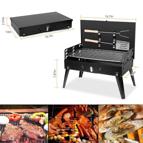 Składany przenośny grill ze stali nierdzewnej z narzędziem Hoo idealny na kemping, imprezy w ogrodzie, gotowanie na zewnątrz, do tylnej klapy i podróży