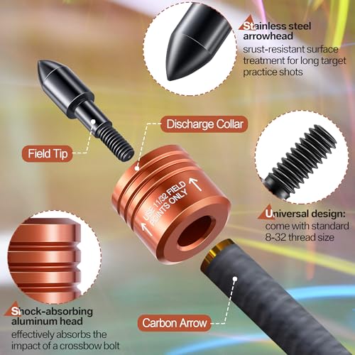 Feekoon 2 Pack Crossbow Bolt Decocking Head, Decocking Point Crossbow Arrow Release Tip Fit for Most Hunting and Competition Arrows and Bolts, Release Recurve, Compound Bow(Orange) - Thumbnail 2