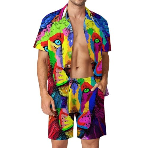Chemise Hawaïenne Lion en Couleur homme avec short et pantalon de plage été taille S