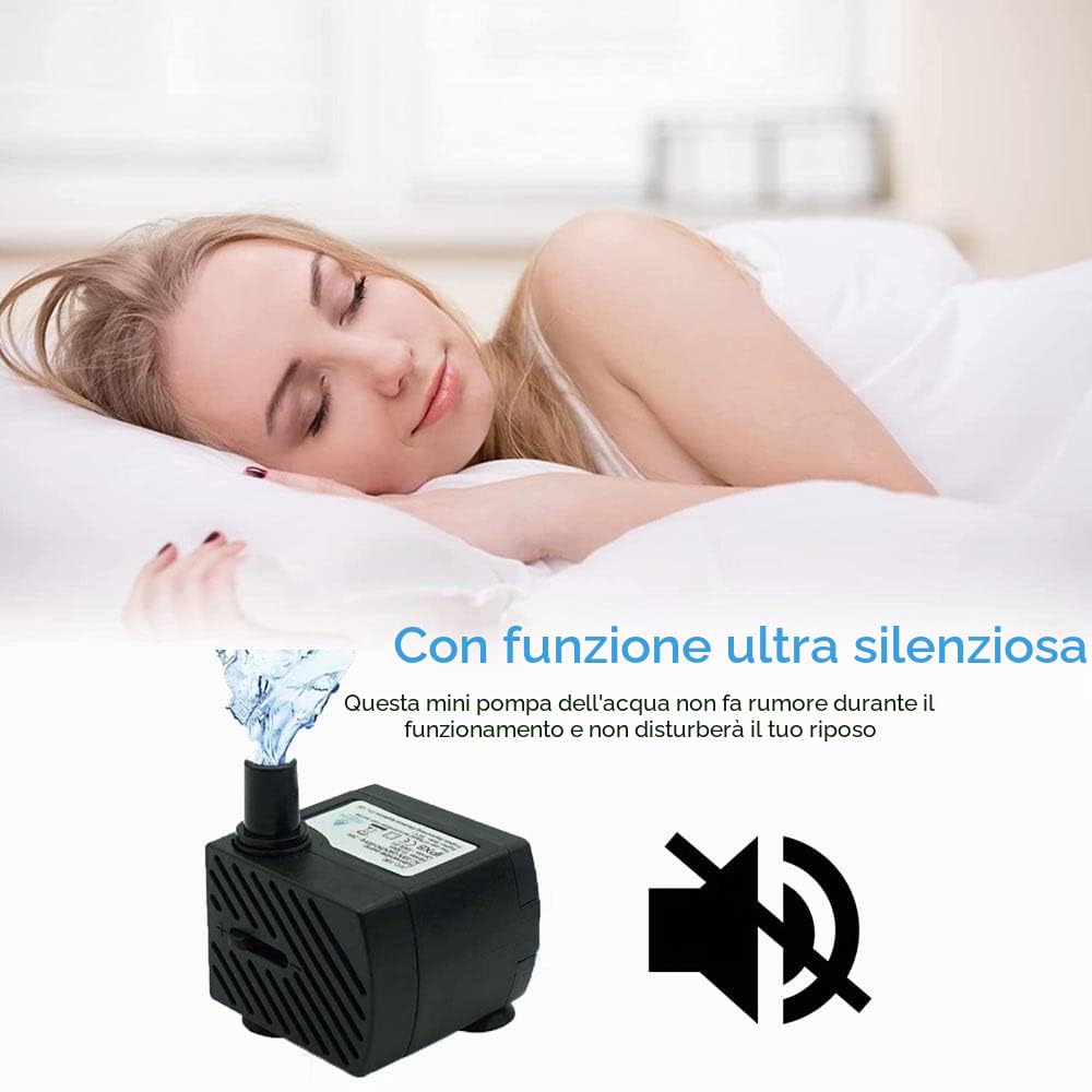 Micro pompa ultra-silenziosa 48GPH [180L / H] piccolo acquario da 3 W, pesce stagno anfibio, tartaruga, animali acquatici, scultura, artigianato, giardino, fontana da tavolo, pompa da acquario