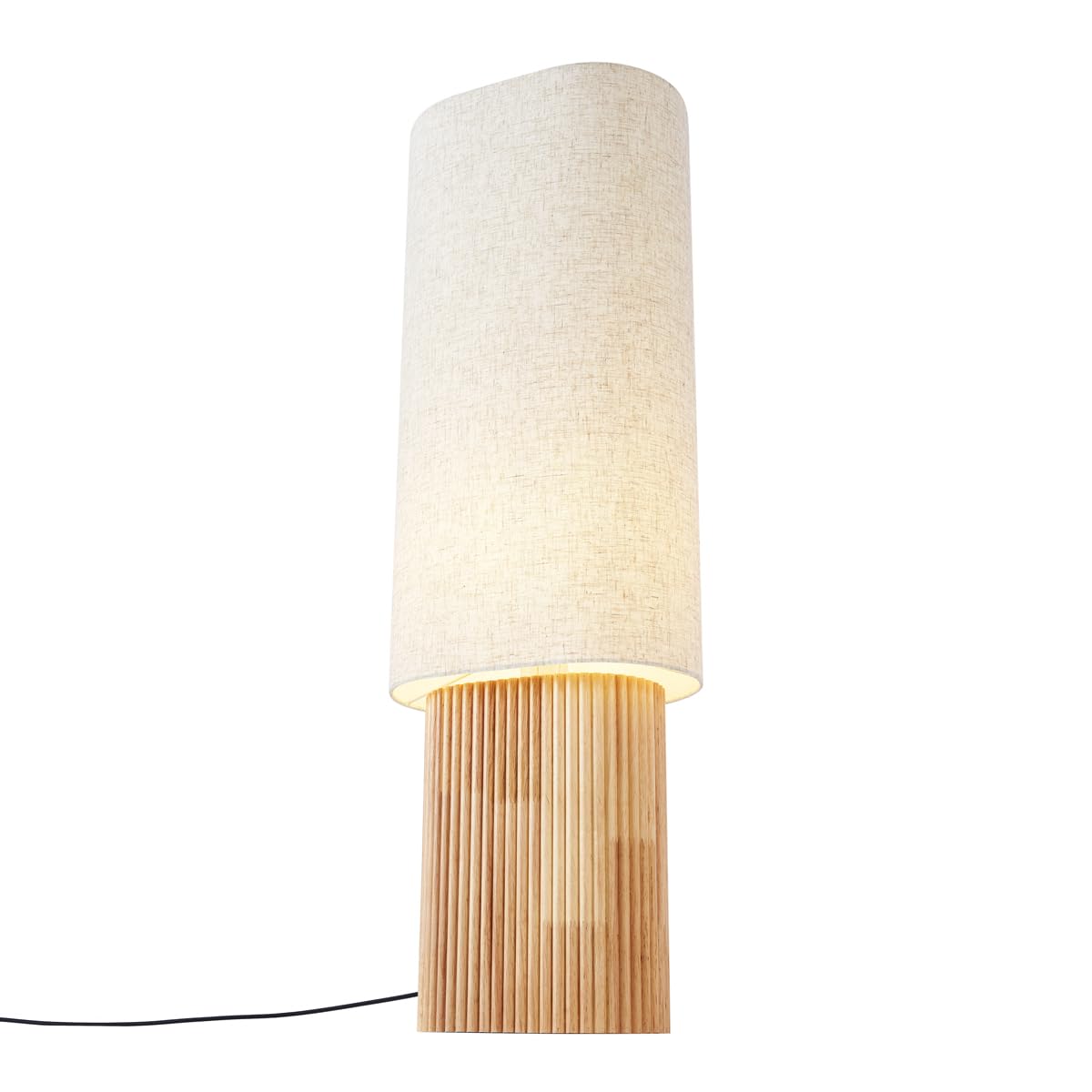 Qazqa Japandi Stehleuchte mit Schirm, Stehlampe - Lamel - Naturel, Oval, Holz, max. 15W, Geeignet für LED, 90cm, Ideal als Wohnzimmerlampe