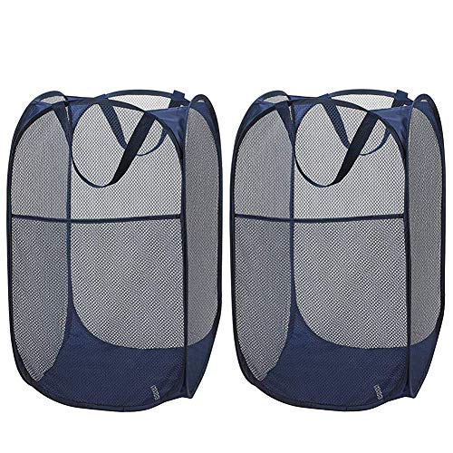 Image of Larpur Popup Mesh Laundry Basket, Collapsible and Portable Clothes Washing Laundry Hamper with Reinforced Carry Handle (Blue*2)