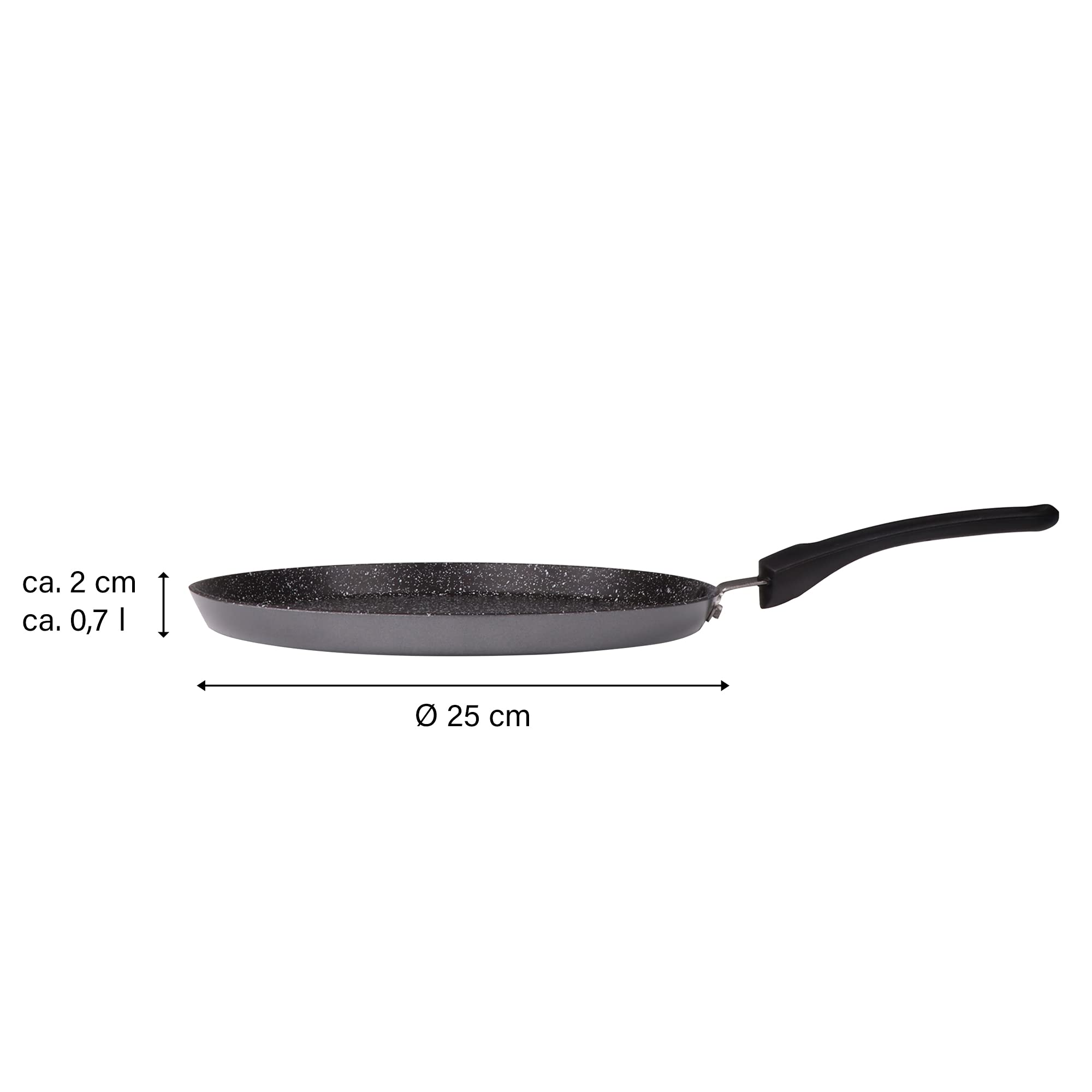 STONELINE Crepera Sartén Crepes 25 cm con Rastrillo Sartén Antiadherente Sartén Inducción con Revestimiento Antiadherente con Partículas de Piedra Reales, Todo Tipo de Cocinas, Cocinar Sin Grasa