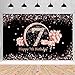 Happy 7th Birthday Decorations Backdrop Banner for Girls Happy 7 Years Old Party Fabric Sign Poster Girl Birthday Black and Rose Photo Background 7th Birthday Party Supplies, 59