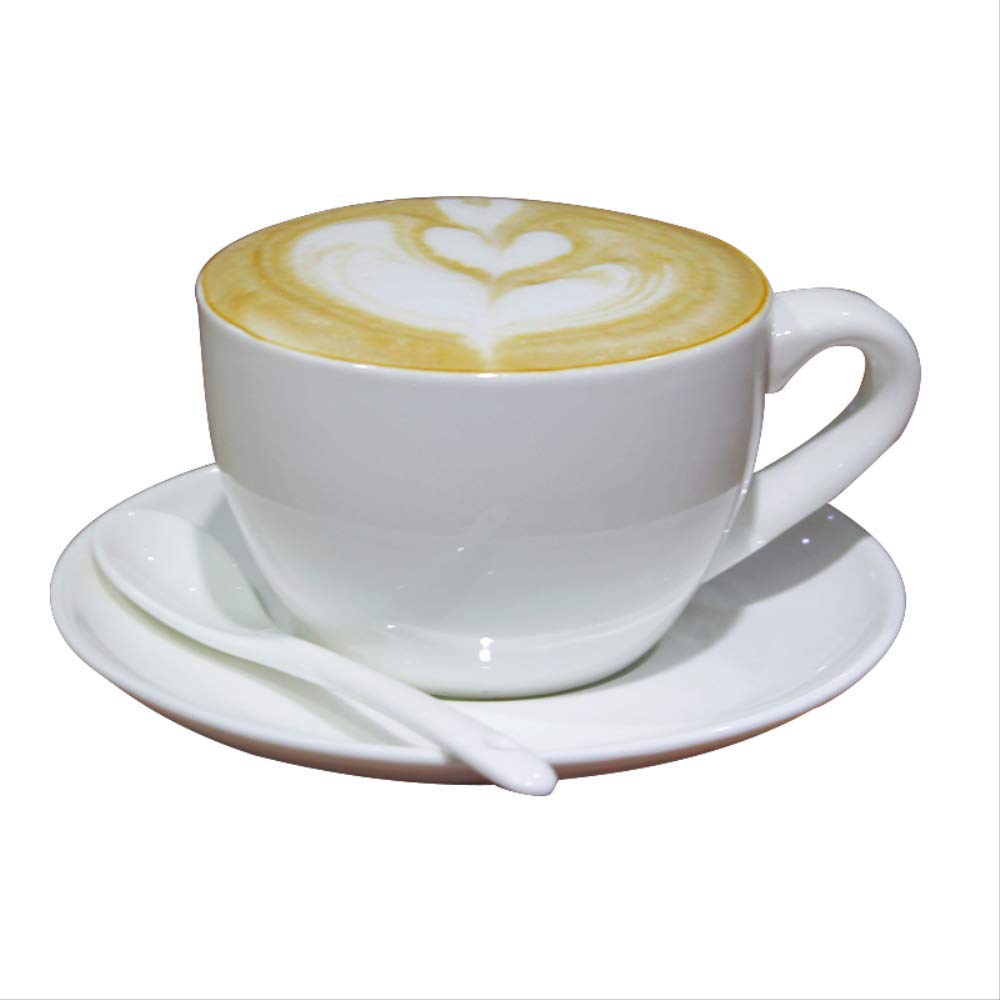 Tasse à café en céramique blanche avec plat cuillère set porcelaine 300ml