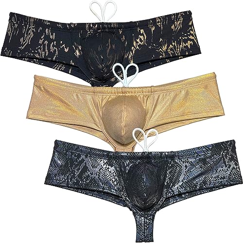 OROCOJUCO Men Cheeky Briefs High Cut Swimwear Board Surf Short Skimpy Trunks Pouch Boxers Shiny Swimsuit Drawstring