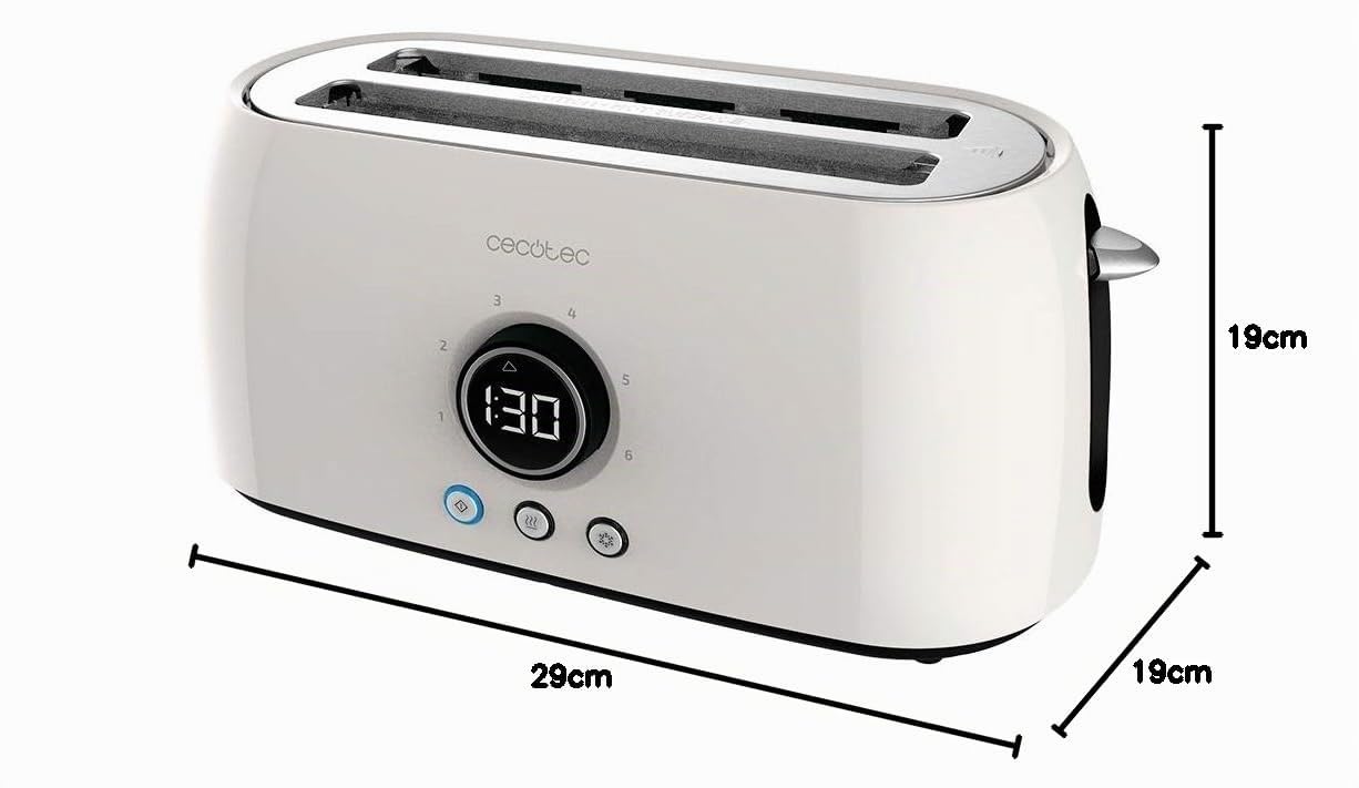 Cecotec Grille-pain numérique ClassicToast 15000 Beige ExtraDouble. 1500 W, 2 fentes très longues et larges, 3 fonctions préconfigurées