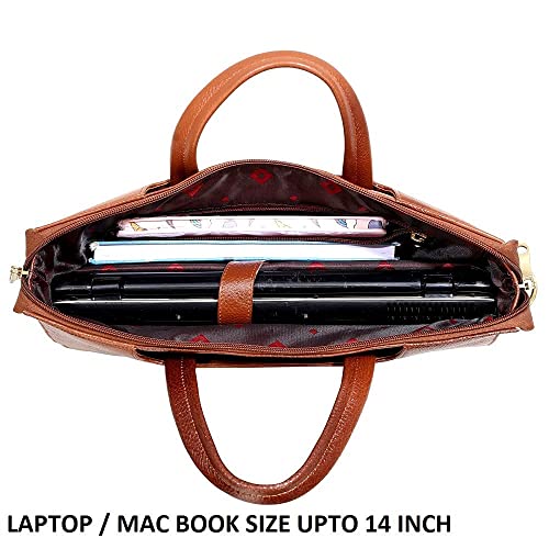 Image of RICHSIGN LEATHER ACCESSORIES Full Grain Natural Leather Laptop Messenger & Shoulder Bags for Men Women Office Briefcase Branded Stylish..Dimensions: L-14 x H- 12 x W- 2 Inch (Weight=900 GR)