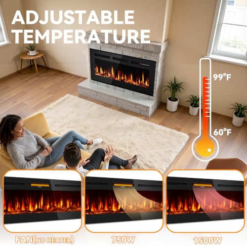 Image of Tehanld 42 inch Ultra-Thin Electric Fireplace Heater, Recessed Wall Mounted