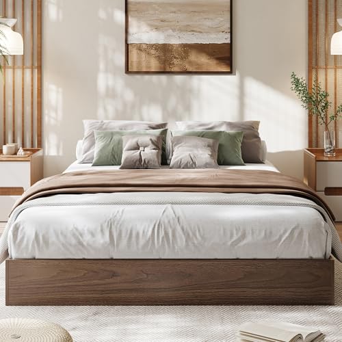 Image of GarveeHome Full Size Wood Platform Bed Frame, Wooden Bed Frame Without Headboard, Wood Slat Support, No Box Spring Needed, Easy Assembly