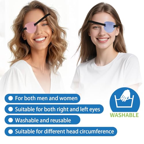 Image of Eye Patches 3D Adjustable for Left or Right Eye, Cover for Amblyopia Lazy Eye, Cosplay and Pirate Costume 2 PCS(Soft Pink,Light Purple)