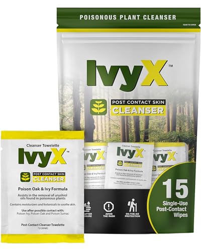 CoreTex Ivy X Post-Contact Poison Ivy Wipes with Resealable Travel Bag - Pack of 15 Single-Use Treatment Wipes to Assist in Removal of Rashes - Also Works on Poison Oak & Sumac Oils