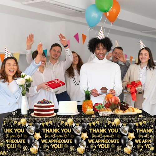Image of We Appreciate You Tablecloth Decoration,Thanks You Party Decoration 3pcs Black and Gold Thank You for All You Do Table Covers for Appreciate Party Employee Teacher Doctor Decor