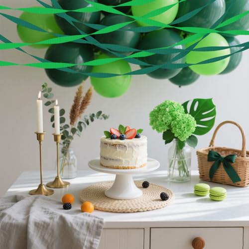 Image of 4 Crepe Paper Streamers Rolls, 328ft Pack of Green and Dark Green Crepe Paper for Birthday Wedding Baby Bridal Shower Decorations Christmas Craft Supplies (1.8 inch x 82 ft /Roll)