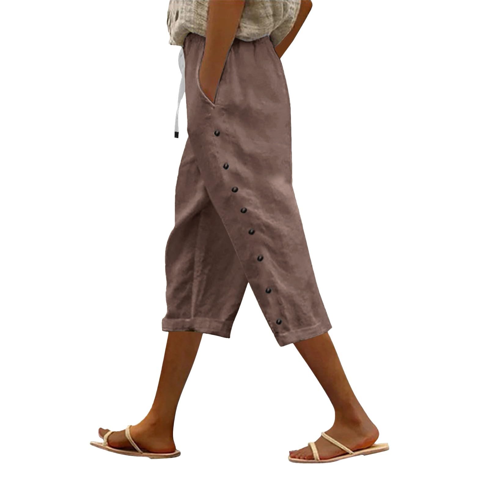 Striped Linen Pants Women Linen Capri Pants Lightweight Spring Summer Pants for Women 2025 Ladies Pinstripe Pants