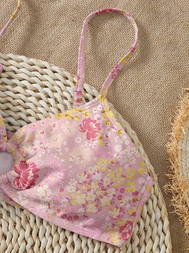 Image of RoseSeek Girls 3 Piece Bikini Set with Beach Skirt Floral Leopard O-Ring Padded Swimsuit for Teen Girls