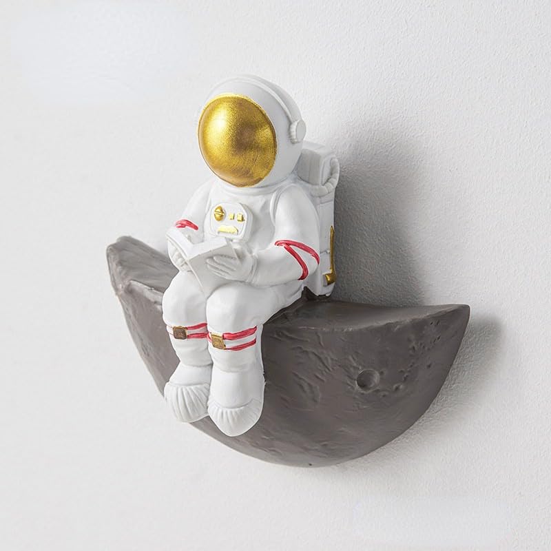 Estatua de astronauta, para colgar en la pared, figura de estrella pesquera de astronauta, escultura para decoración de pared, video de pared, adorno de escritorio de planeta espacial de resina para
