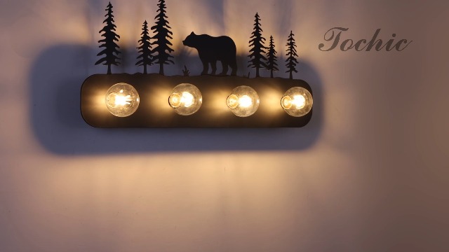 Image of TOCHIC Rustic Bathroom Light Fixtures, 4 Lights Farmhouse Bathroom Vanity Light Over Mirror Dimmable, Western Bear Sconces Wall Lighting for Mirror Cabinets, Powder Room, Living Room, Black, 26 inchL